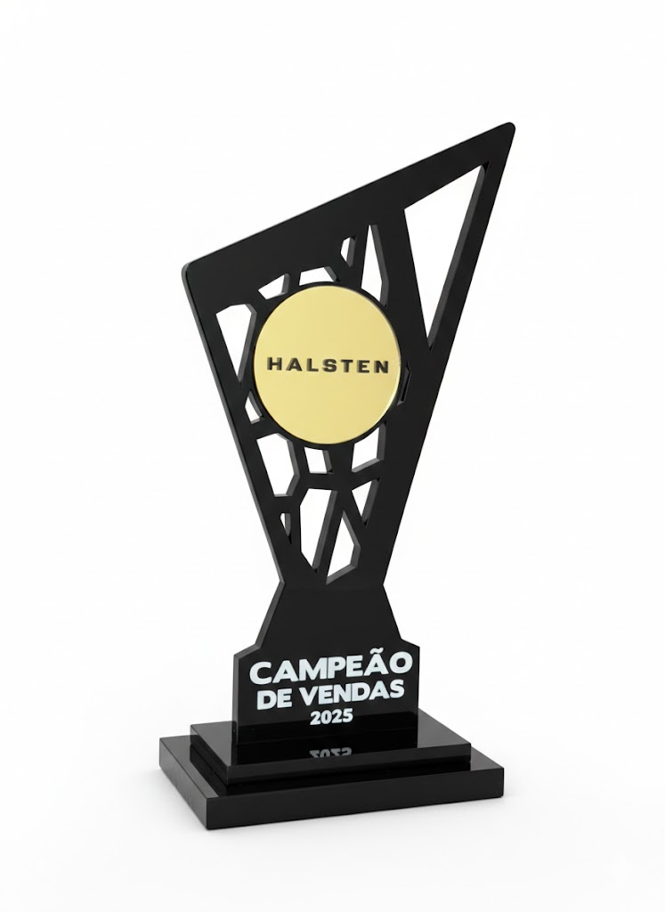 TROFÉU ACRILICO - DETALHA SOBREPOSTO DOURADO