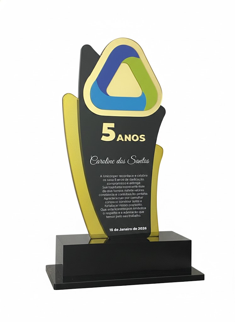 TROFÉU ACRILICO COM METAL - UNICOOPER 5 ANOS