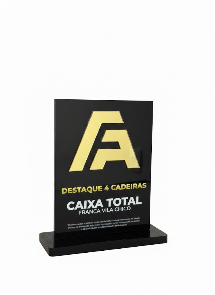 TROFÉU ACRILICO - SIMPLES COM SOBREPOSIÇÃO DOURADA
