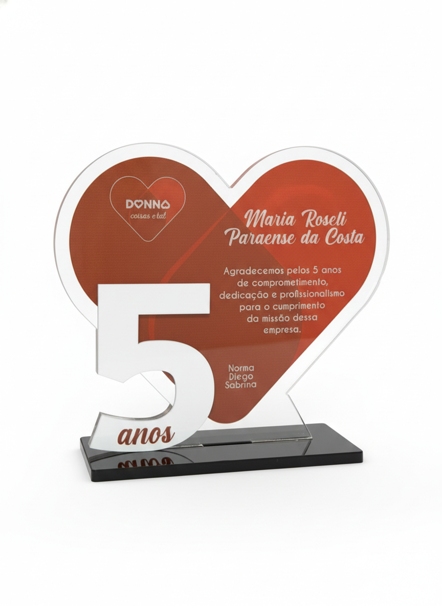 TROFÉU ACRILICO - 5 ANOS DE EMPRESA